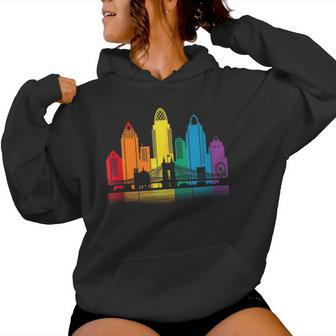 Retro Cincinnati Skyline Rainbow Lgbt Lesbian Gay Pride Women Hoodie - Monsterry CA