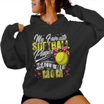 Retro My Favorite Softball Player Calls Me Mom Mother's Day Women Hoodie - Monsterry UK