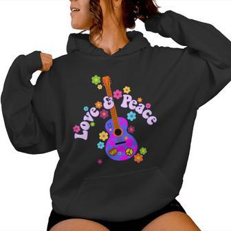 Retro Flower Power Guitar Love And Peace 2 Fan Fun Women Hoodie - Thegiftio UK