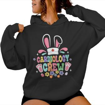 Retro Groovy Cardiology Crew Cardiac Nurse Bunny Ear Easter Women Hoodie - Seseable