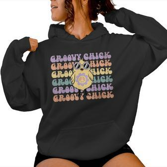 Retro Groovy Chick Easter Cute Chicken With Glasses Women Hoodie | Mazezy