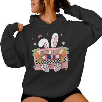 Retro Groovy Easter Hip Hop Bunny Cassette Hippie Music Women Hoodie - Seseable