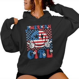 Retro Groovy Fourth 4Th Of July Smile American Girl Women Hoodie - Monsterry DE