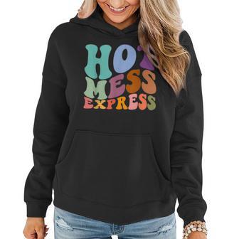 Retro Groovy Hot Mess Express Sarcastic Mom Mother's Day Women Hoodie - Monsterry UK