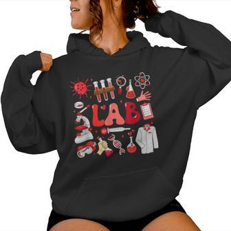 Retro Groovy Valentines Lab Tech Medical Laboratory Science Women Hoodie - Seseable