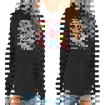 Retro Groovy Valentines Smile Candy Heart Happy Face Women Hoodie - Thegiftio