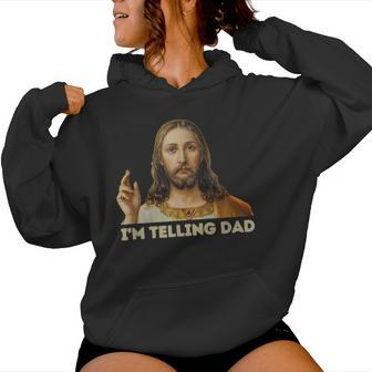 Retro I'm Telling Dad Religious Christian Jesus Women Hoodie | Mazezy