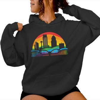 Retro Omaha Skyline Rainbow Lgbt Lesbian Gay Pride Women Hoodie - Monsterry AU