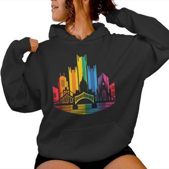 Retro Pittsburgh Skyline Rainbow Lgbt Lesbian Gay Pride Women Hoodie - Monsterry CA