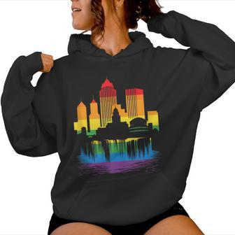 Retro Rochester Skyline Rainbow Lgbt Lesbian Gay Pride Women Hoodie - Monsterry CA