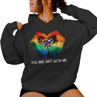 Retro You Are Safe With Me Rainbow Bi Transgender Lgbt Pride Women Hoodie - Monsterry CA