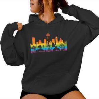 Retro Seattle Skyline Rainbow Lgbt Lesbian Gay Pride Seattle Women Hoodie - Monsterry DE