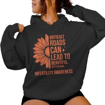 Retro Sunflower Infertility Awareness Week Orange Ribbon Women Hoodie - Monsterry