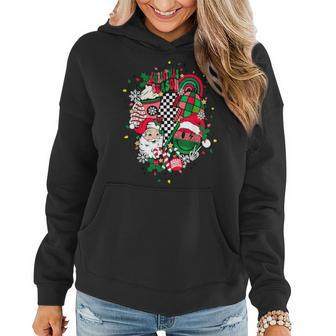 Retro Vintage Groovy Merry Christmas With Santa Claus Women Hoodie - Monsterry