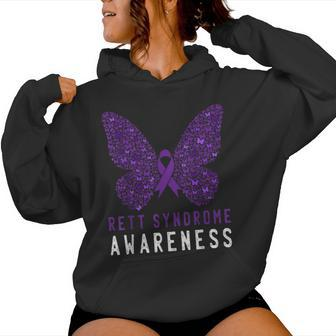 Rett Syndrome Awareness Butterfly Purple Ribbon Support Women Hoodie - Monsterry