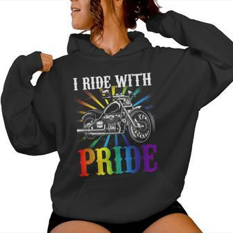 I Ride With Pride Gay Biker Rainbow Motorcycle Lover Queer Women Hoodie - Monsterry DE