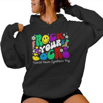 Rock Your Socks Down Syndrome Awareness Day Groovy Wdsd Women Hoodie - Seseable