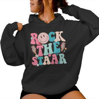 Rock The Staar Test Te Day Retro Groovy Teacher Stars Women Hoodie - Seseable