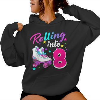 Rollin' Into 8 Roller Skating Rink 8Th Birthday Party Girls Women Hoodie - Monsterry UK