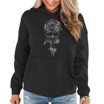 Skull Smoke Rose Sugar Skull Flower Rose Tattoo Smoke Women Hoodie - Monsterry