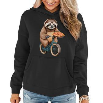 Sloth Riding A Bicycle Eating Pizza I Love Sloth And Pizza Women Hoodie - Thegiftio UK