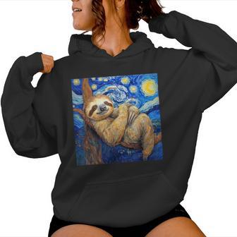 Sloth Van Gogh Style Starry Night Women Hoodie - Monsterry