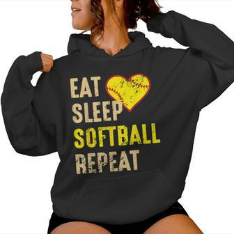 Softball Eat Sleep Softball Repeat Girls Softball Women Hoodie - Seseable
