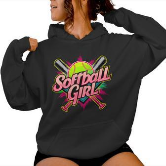 Softball Girl Player Softball Fan Women Hoodie - Seseable