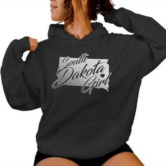 South Dakota Girl Vintage Distressed State Outline Women's Women Hoodie - Monsterry DE