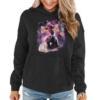 Space Sloth With Pizza On Panda Riding Ice Cream Women Hoodie - Monsterry