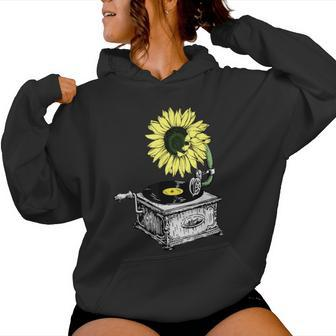 Sunflower Retro Vintage Classic Vinyl Record Player Women Hoodie - Monsterry AU