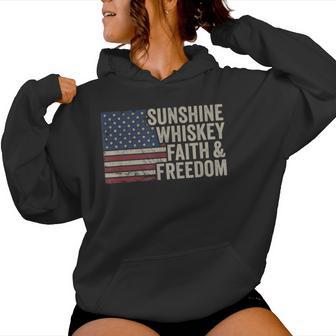 Sunshine Whiskey Faith & Freedom Vintage Usa Flag Summer Women Hoodie - Monsterry UK