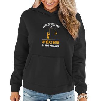 Sweat à capuche femme Noir La Vie Est Belle, PÊCHE La Rend Meilleure - Cadeauxyz