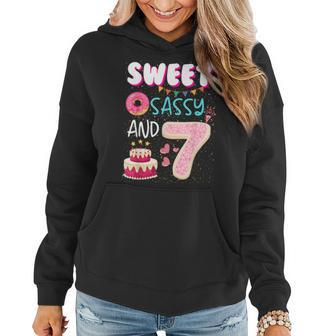 Sweet Sassy And Seven 7Th Birthday Girl Donut 7 Year Old Kid Women Hoodie - Seseable