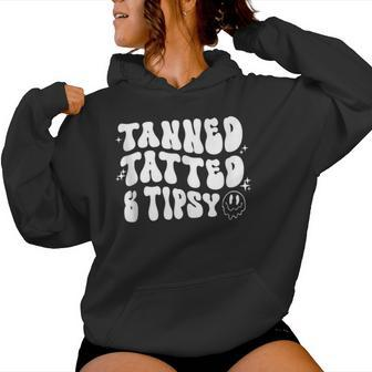 Tanned Tatted And Tipsy Groovy Beach Summer Vacation Women Hoodie - Monsterry UK