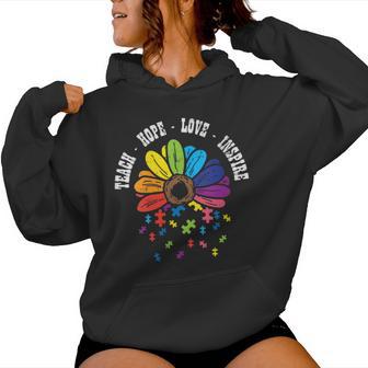 Teach Hope Love Inspire Puzzle Autism Awareness Teacher Women Hoodie - Thegiftio UK
