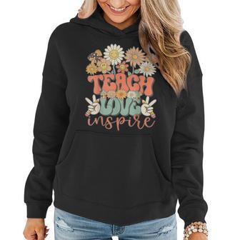 Teach Love Inspire Retro Groovy Daisy Back To School Teacher Women Hoodie - Monsterry