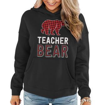 Teacher Bear Red Buffalo Plaid Matching Teacher Christmas Women Hoodie - Monsterry