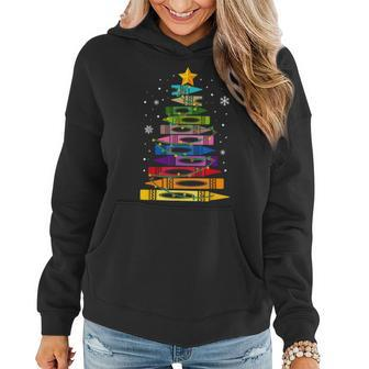 Teacher Christmas Crayon Tree Light Student Pajama Matching Women Hoodie - Thegiftio UK