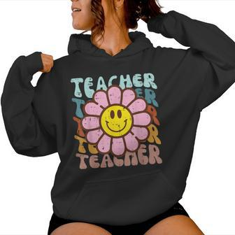 Teacher Flower Face Retro Back To School Appreciation Women Women Hoodie | Mazezy CA