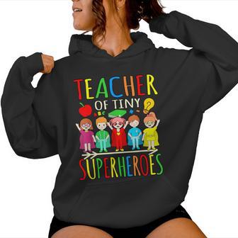 Teacher Of Tiny Superheroes First Day Back To School Graphic Women Hoodie - Thegiftio UK