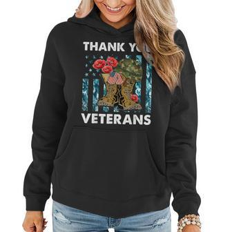 Thank You Veterans Combat Boots Poppy Flower Veteran Day Women Hoodie - Monsterry UK