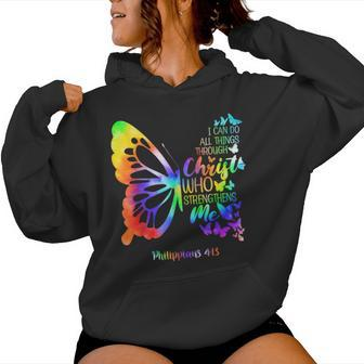 I Can Do All Things Through Christ Butterfly Religious Women Women Hoodie | Mazezy