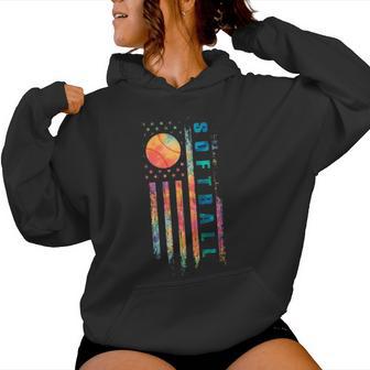 Tie Dye Softball N Girls Softball Player Usa Flag Women Hoodie - Monsterry