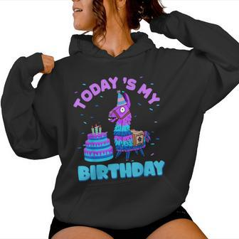 Todays My Birthday Llama Boy Family Party Decorations Women Hoodie | Mazezy