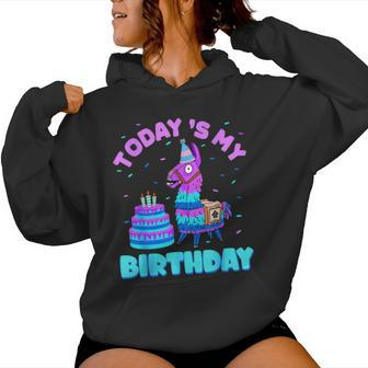 Todays My Birthday Llama Birthday Party Decorations Boys Kid Women Hoodie | Mazezy