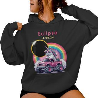Total Solar Eclipse 2024 Monster Truck Unicorn Girl Women Hoodie | Mazezy