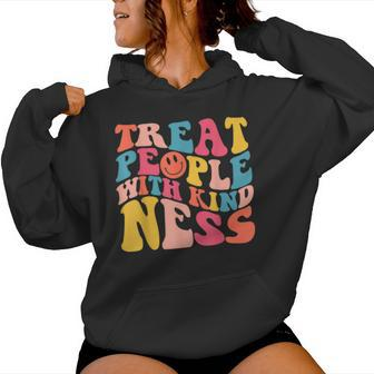 Treat People With Kindness Retro Groovy Cute Trendy Women Hoodie - Monsterry