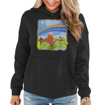 Tropical Volcano With Rainbow And Venus Fly Traps Women Hoodie - Monsterry DE