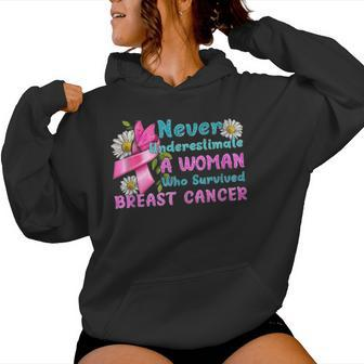 Never Underestimate A Woman Who Survived Breast Cancer Women Hoodie - Monsterry